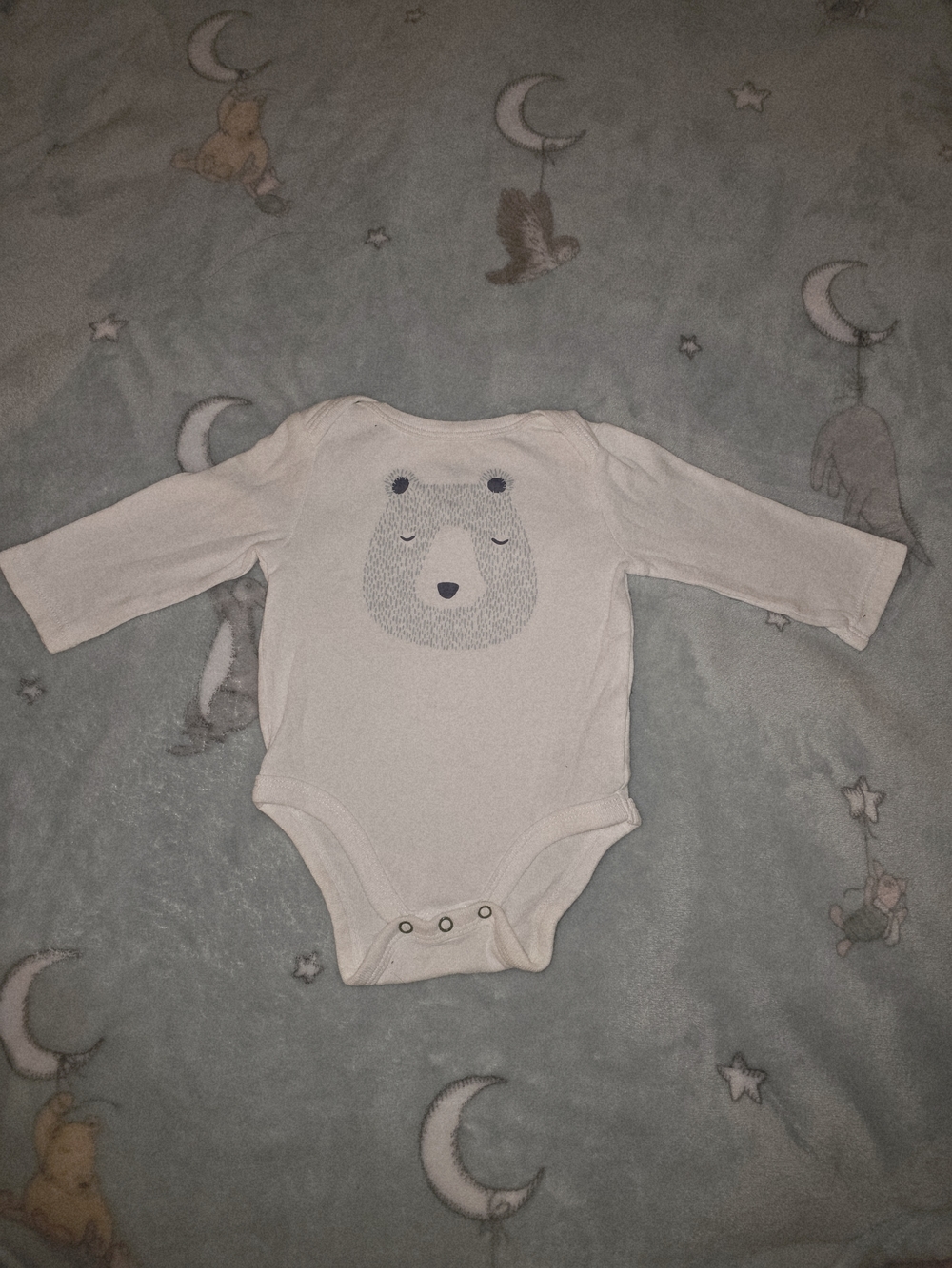 🐻‍❄ cloud island White Bear Face Long-Sleeve Bodysuit Onesie